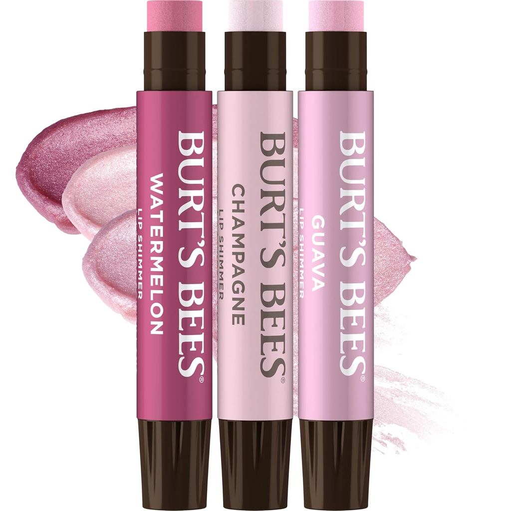 Coleção Lip Shimmer Pink da Burt's Bees, Bálsamo Labial Colorido em Bastão, Hidratante para Hidratação Durante Todo o Di