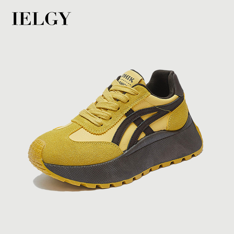 IELGY 2025 Coreano Forrest Gump Sapatos Mulheres Aumento De Altura Estudante Correndo De Athleisure Amarelo