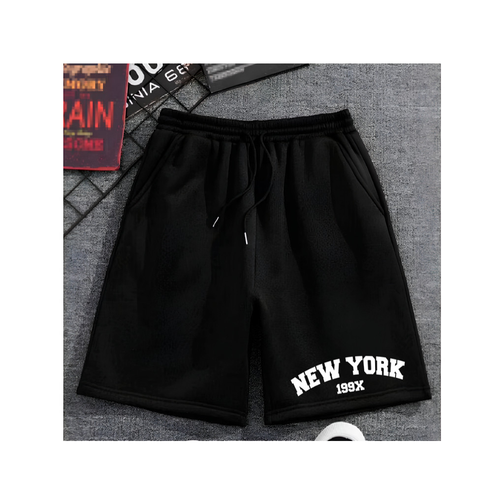 Bermuda Moletom Masculino New York Casual Flanelado Algodão Confortável Gola Ajustável life