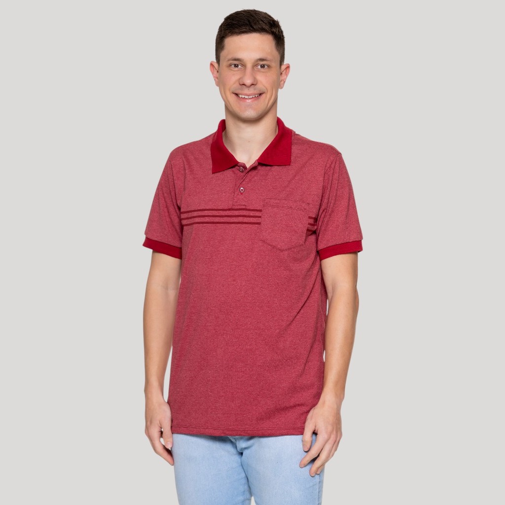 Camisa Polo Masculina Malha Flame Bolso Estampa Faixas Casual Social Camiseta Gola Polo