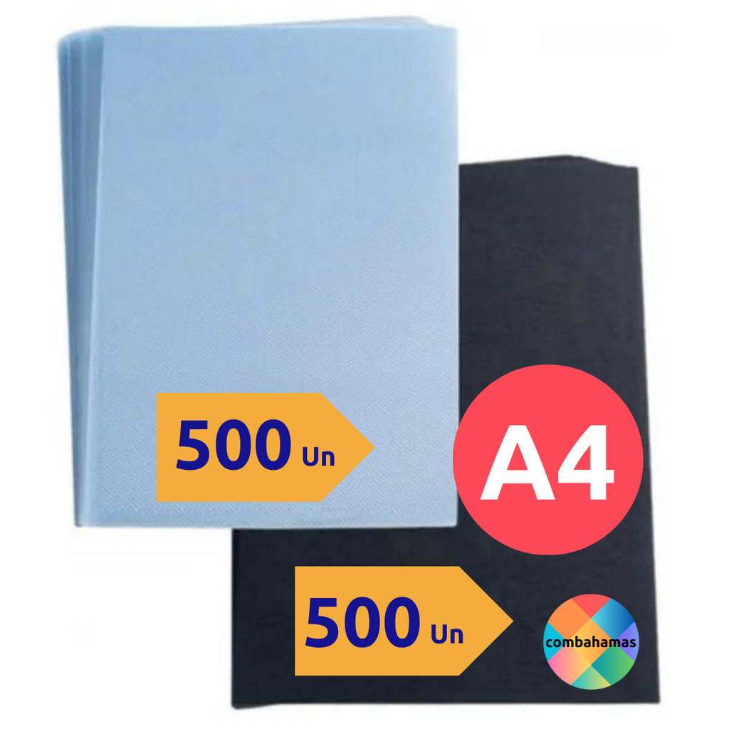 KIT 1000 UNIDADES CAPA ENCADERNAÇÃO A4 CRISTAL LINE + PRETA COURO