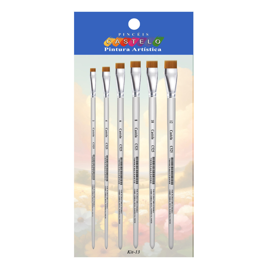 Kit de Pinceis Castelo para Pintura Chatos - 06 Unidades Modelo 13