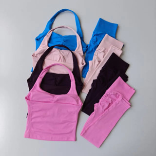 Sem Costura 2 Pçs Conjunto Yoga Leggings Feminino Costas Sutiãs Colete Topos Cintura Alta Scrunch Ginásio Terno Roupas D em Oferta na Shopee