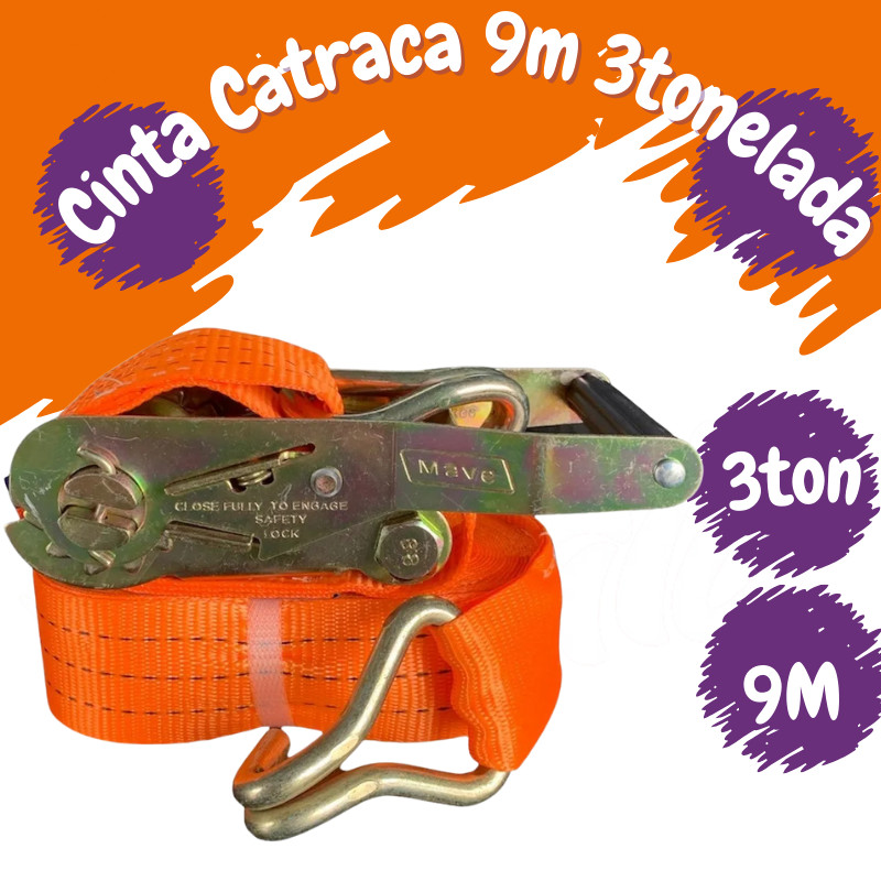 Cinta Catraca Amarração Transporte Carga 9m 3000kg 50mm