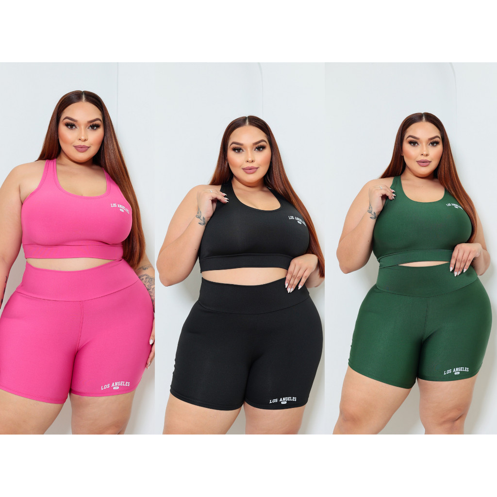 Kit 3 Conjuntos Top Shorts  plus size Academia   Los Angeles em Oferta na Shopee