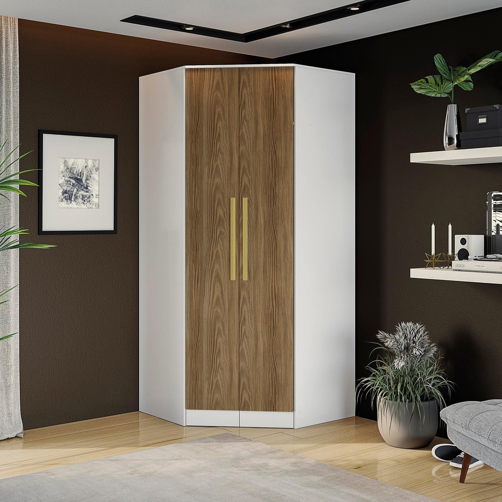 Guarda-Roupa de Canto 2 Pts Kappesberg Adapt Branco/Nogueira em Oferta na Shopee
