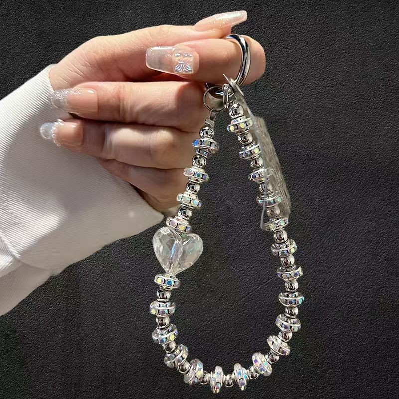 Cordão Correias para Celular Capinha AntiQueda Coração Cristal com Diamante Bolas Metálico Chaveiro