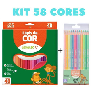 Kit 58 Lápis de Cor Sextavado Cores Variadas e Cores Pastel Escolar Infantil Leo&Leo em Oferta na Shopee