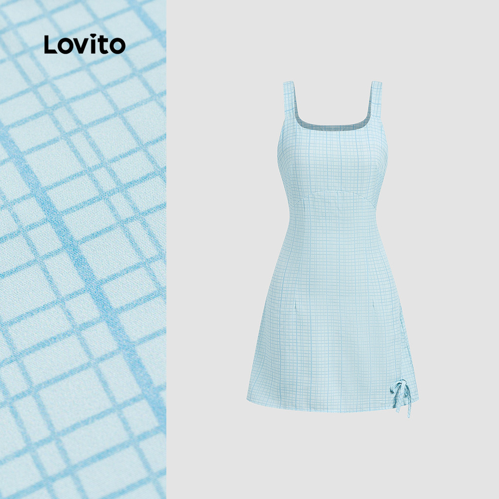 (New) Lovito Vestido Fofo com Laço Primavera/verão Vestido de Cor Azul Claro para Mulheres L149LD488 em Oferta na Shopee