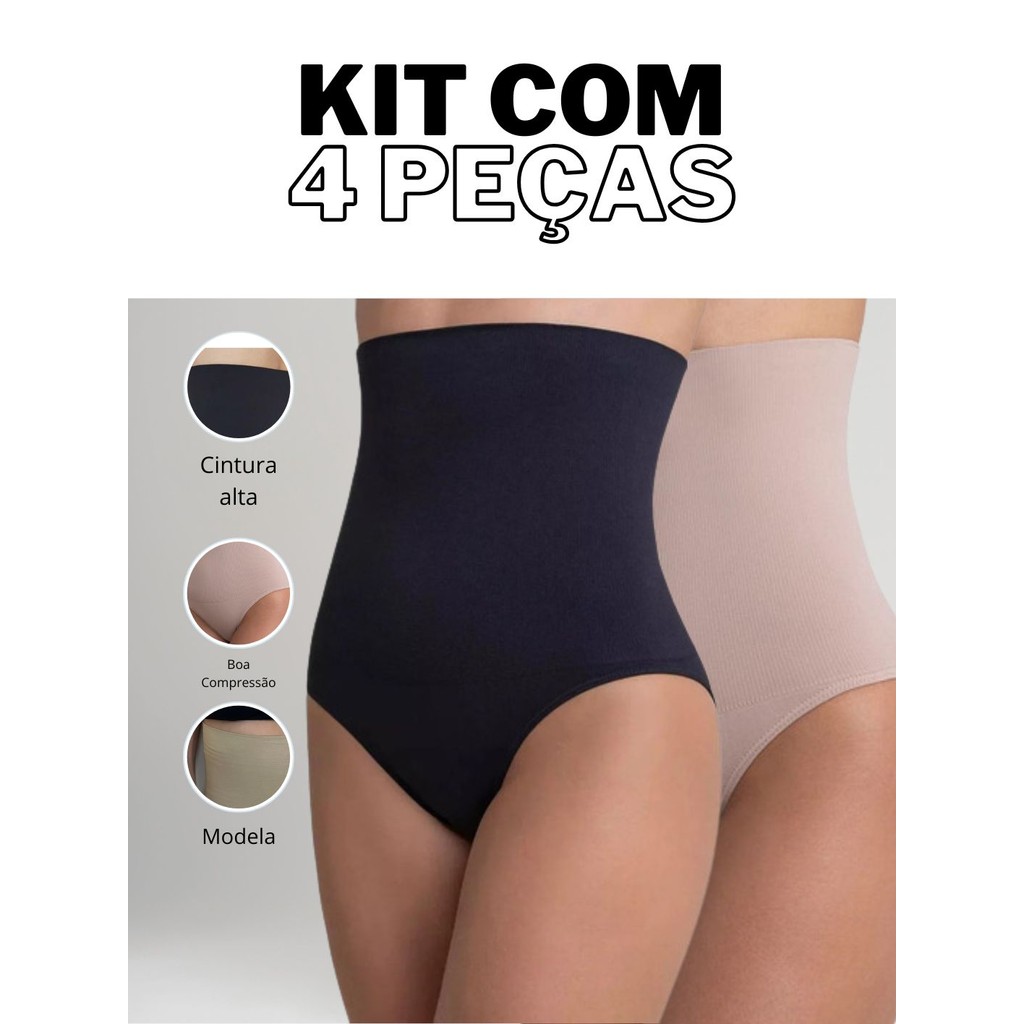 Kit Com 4 Calcinhas Cinta Modeladora Aperta Barriga Redutor Media Compressão