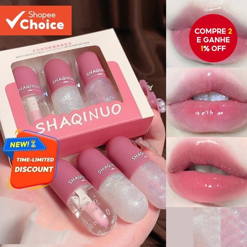 Conjunto De Óleos Labiais Hidratantes SHAQINUO De 3 Peças : Hidratante , Sem Secagem E De Longa Duração . Previne Rachad