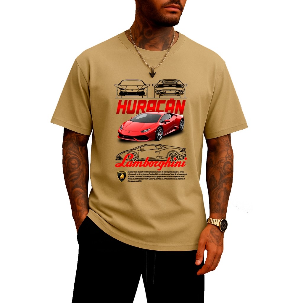 Camiseta Masculina Carro Lamborguini Huracãn Esportivo Luxo Estampa Automotiva Streetwear Algodão Confortável