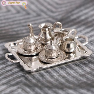 SUPERTOY 10 Peças 1/12 Casa De Bonecas Em Miniatura Prata Metal Chá Bandeja De Café Conjunto De Talheres Quente em Oferta na Shopee