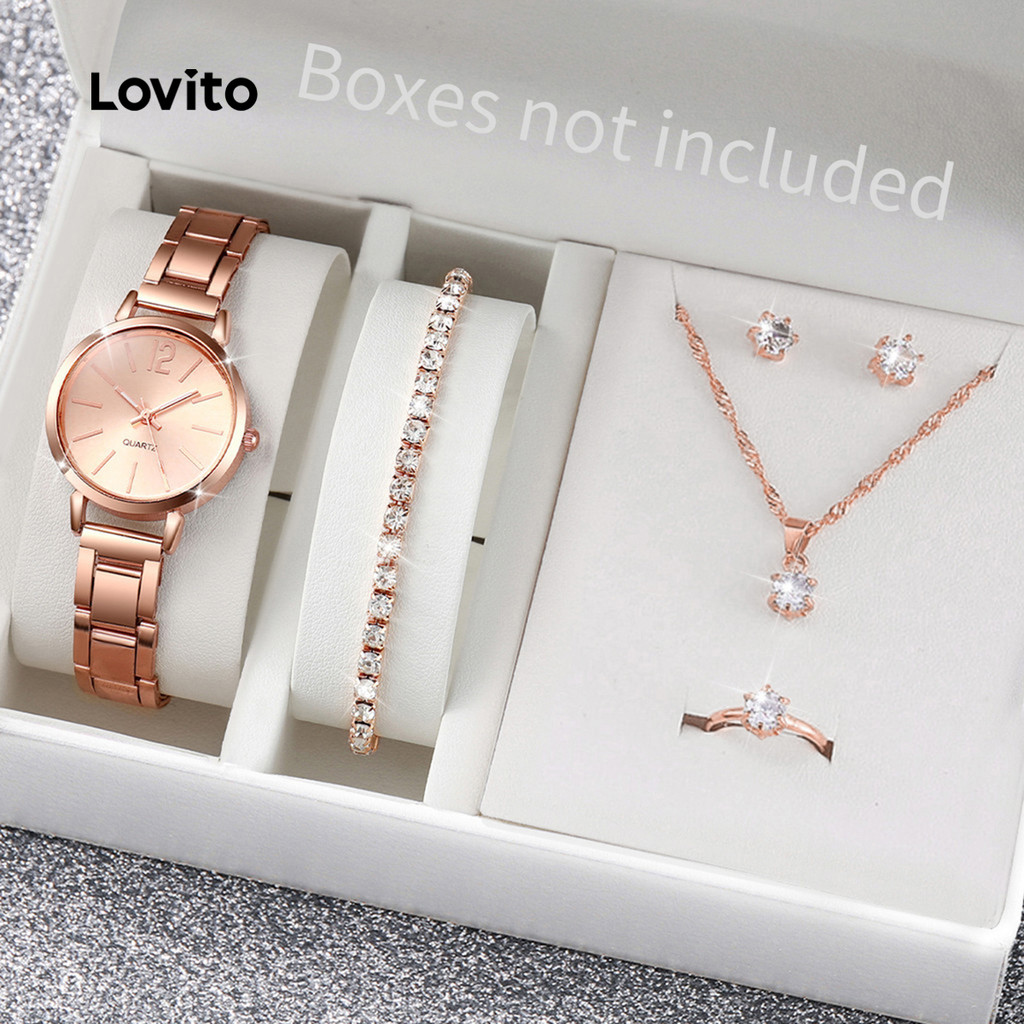 Lovito Relógio Heart Heart e Conjunto de Bracelete Relógio de Pó Preto LFASCS779