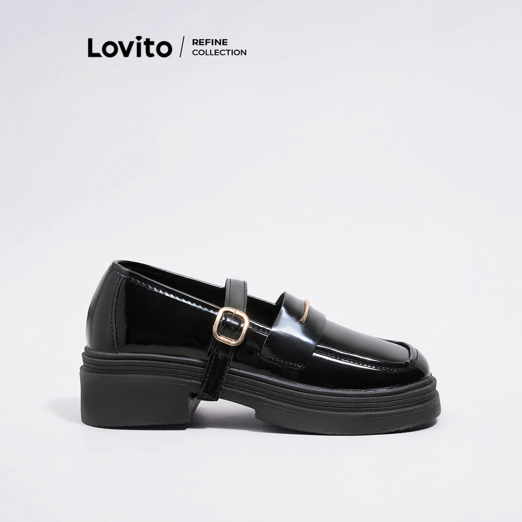 Detalhes do Lovito Mocassins casuais de metal liso para mulheres LFA43410