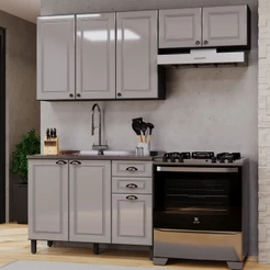 Cozinha Compacta Firenze 8 Portas 2 Gavetas 6171.160 Chumbo/Titânio - Indékes