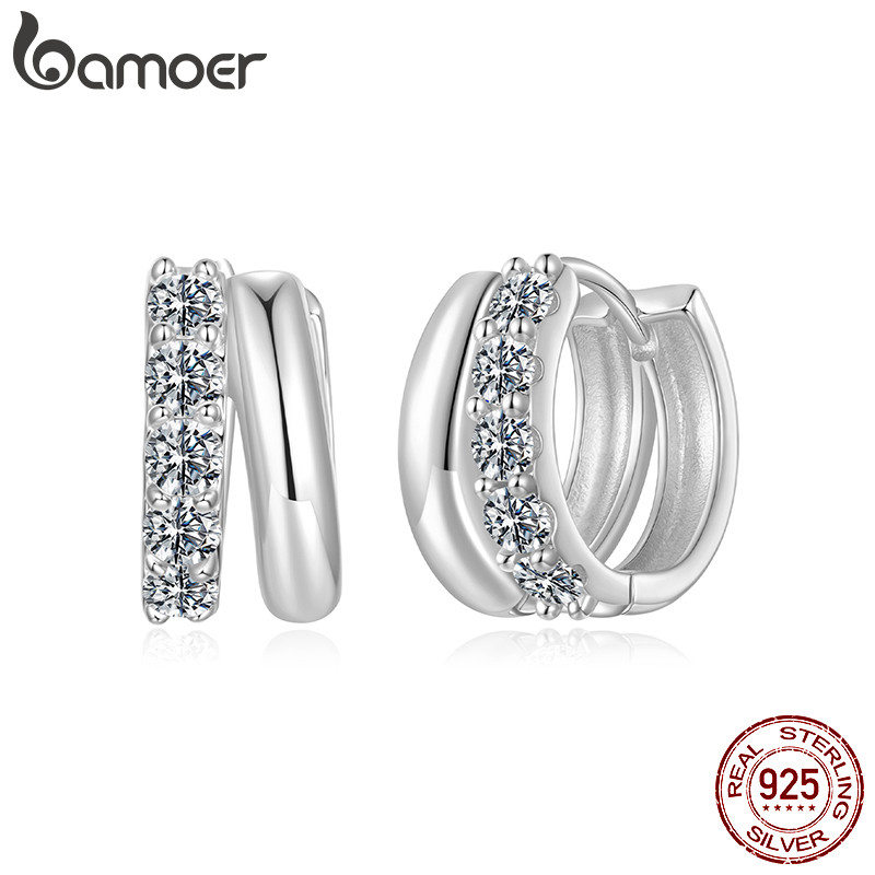 Bamoer Original 925 Brincos De Prata Esterlina Dupla Camada Moissanite Anti-Alérgicos Jóias Presente Feminino