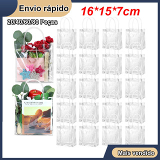20/40/80pçs Sacos de Presente de Plástico Transparente Com Alças 16*15*7cm Sacos de Embrulho Presente PVC Reutilizáveis em Oferta na Shopee