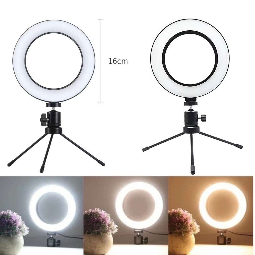 kit 2 Ring Light de Mesa Blogueira Portátil Luminária De Led 6 Polegadas + Tripé De 16 Cm Right  yihan