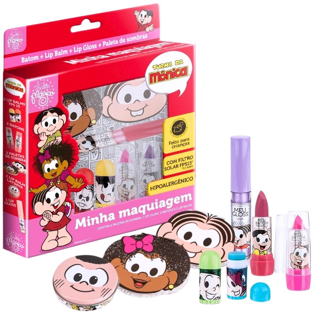 Kit Maquiagem Infantil 8 Peças Hipoalergênico Turma da Mônica
