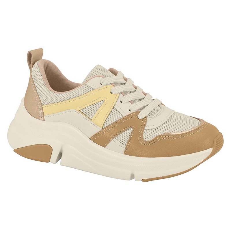 Tênis Casual Feminino Modare Branco off com duas opções de tons terrosos e pasteis