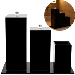 Kit Banheiro Lavabo Luxo Com Porta Escova Algodão Cotonete E Bandeja Decorativa