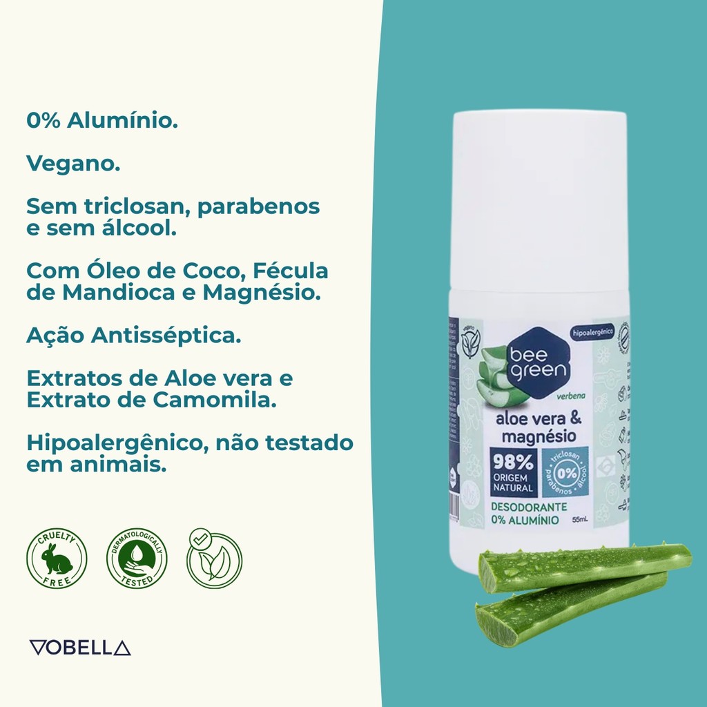 Detalhes do Desodorante Roll-On Verbena Sem Alumínio Bee Green 55ml