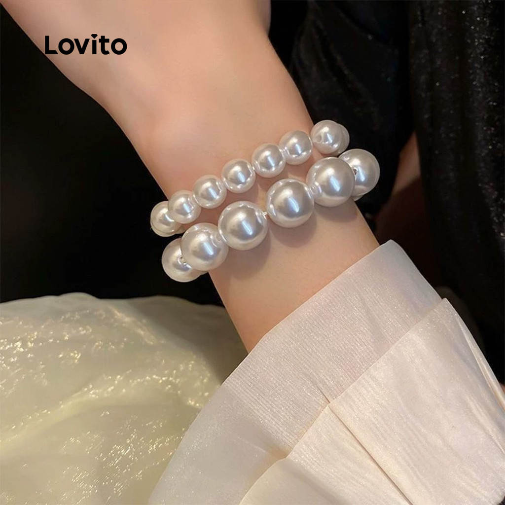 Detalhes do Lovito Bracelete de Decoração com Fio de Pérolas elegante LFA91244