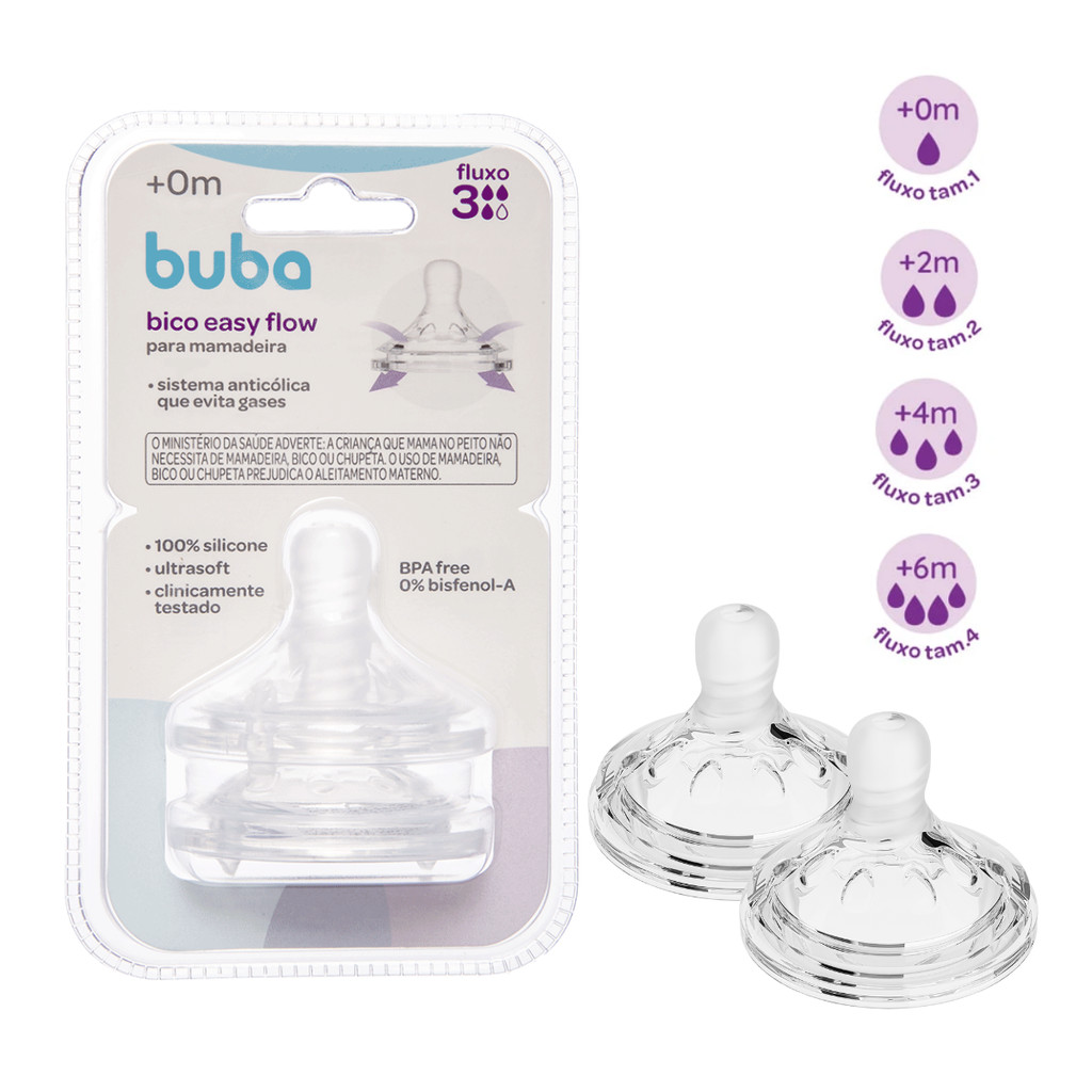 Kit 2 Bicos Mamadeira Buba Easy Flow Anticólica Pétala Silicone em Oferta na Shopee