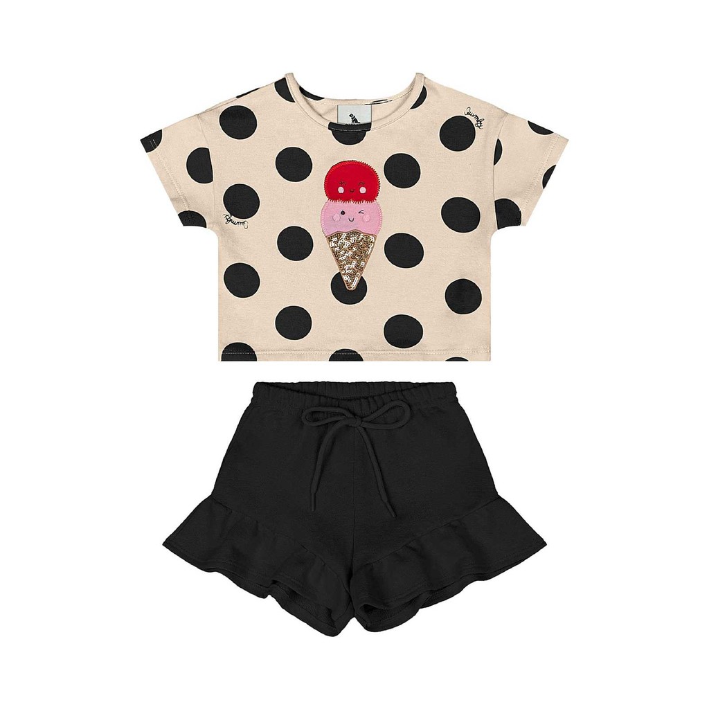 Conjunto Blusa e Short Bebê Menina Quimby em Oferta na Shopee