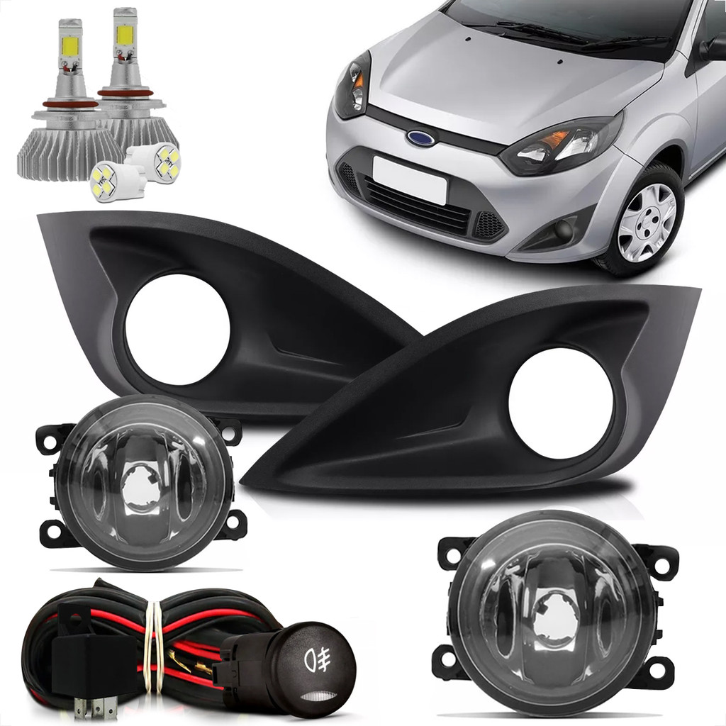 Kit Farol De Milha Neblina Fiesta Rocam 2011 2012 2013 2014 Bot. Original + Led