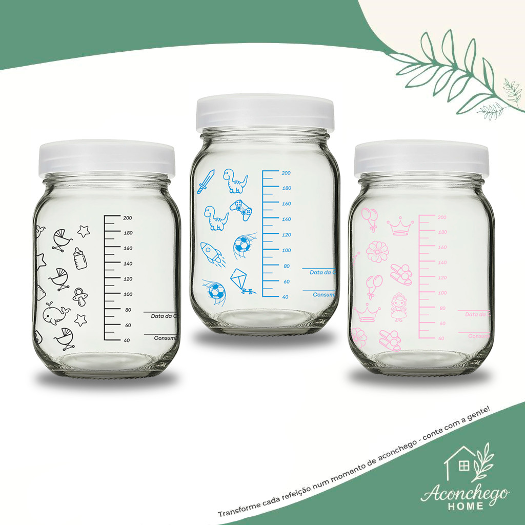 Kit 12 Potes Vidro Para Armazenar Leite Materno - Graduação 200ml