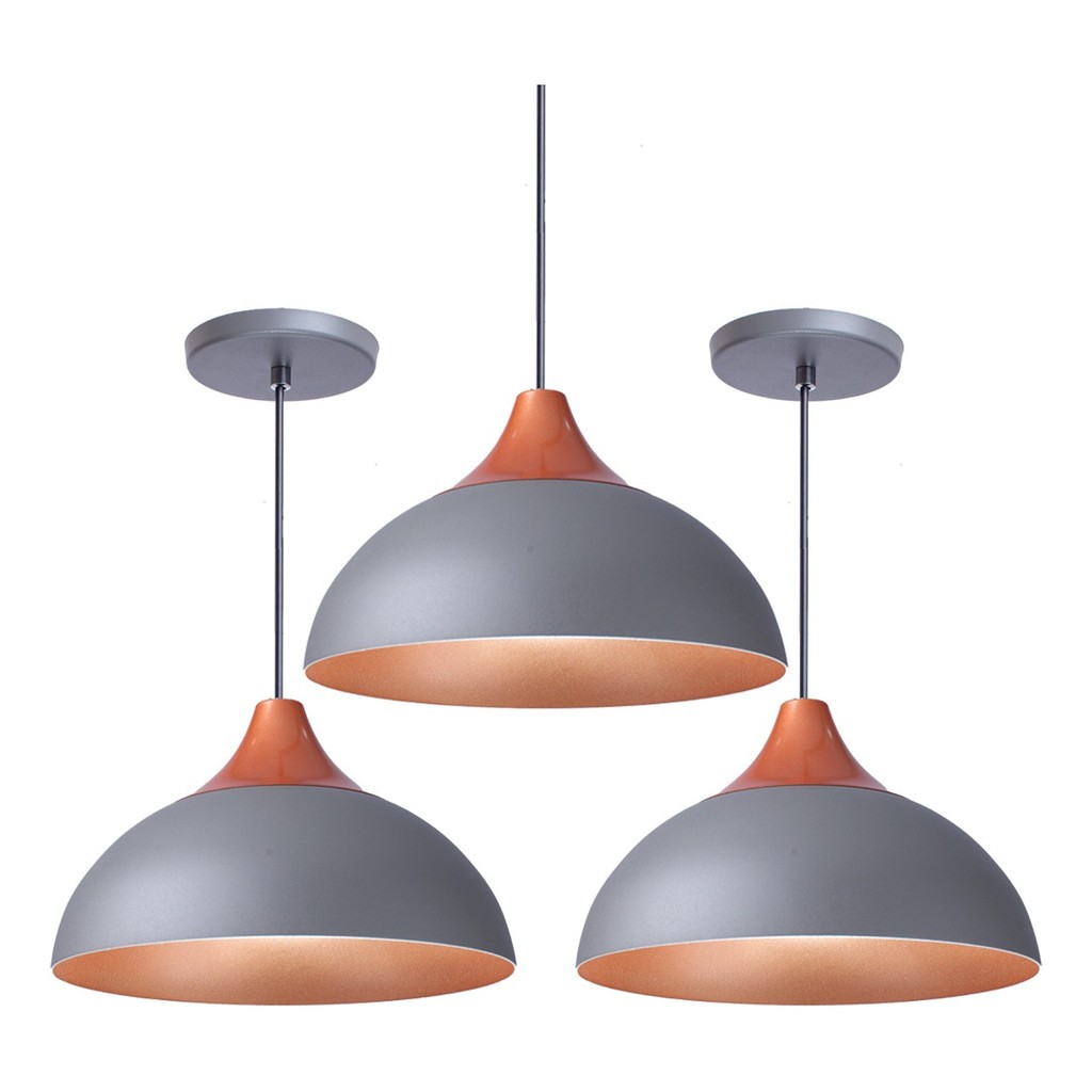Kit 3 Lustre Pendente Alumínio Panamá Decoração Moderno Para Mesa Balcão Cozinha