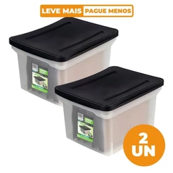 Kit 2 Caixas Organizadoras Arquivo Larga Empilhável Cristal Ordene