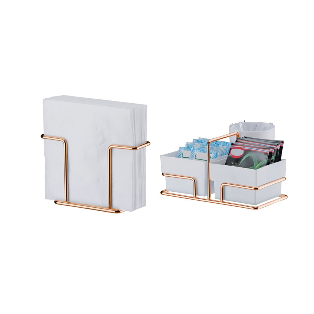 Kit suportes Porta Sachê Açúcar, chá, adoçante E Porta guardanapo rosé gold Future