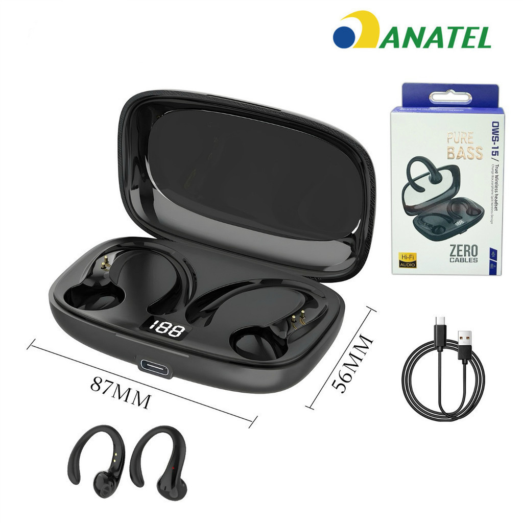 OWS-15 Fones De Ouvido Sem Fio Bluetooth Fone Com Microfones Alta Fidelidade Som Estéreo Toque Inteligente Esportes