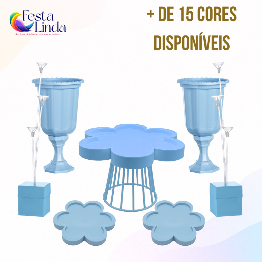 Kit Festa 1 Porta Doce Flor + 2 Cachepot Pega Balão + 2 Bandejas Flor + 2 Vasos Gregos
