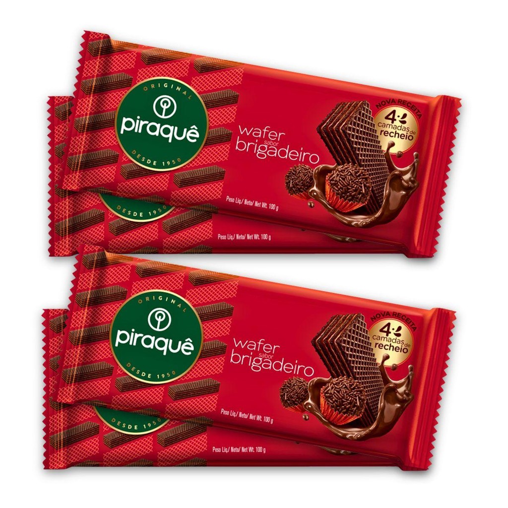 Kit 4un Biscoito Wafer 100G Piraquê Recheio Brigadeiro em Oferta na Shopee
