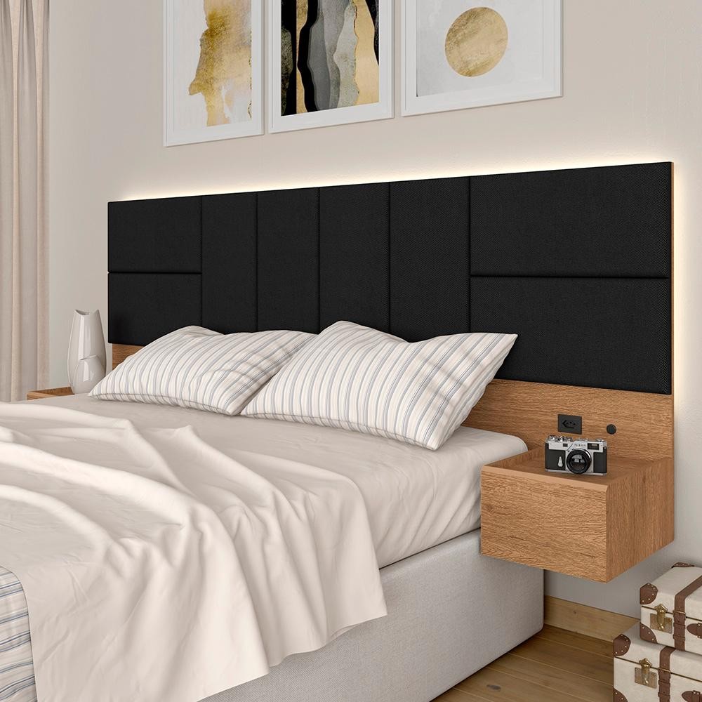 Cabeceira Suspensa Cama Queen Com Led Malibu Carv/preto - M. Arapongas em Oferta na Shopee