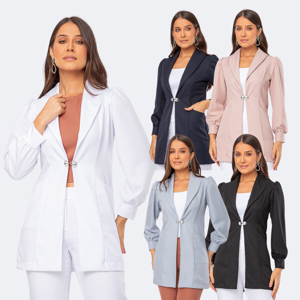Jaleco Feminino Blazer Gola Xale De Várias Cores Gabardine ISA