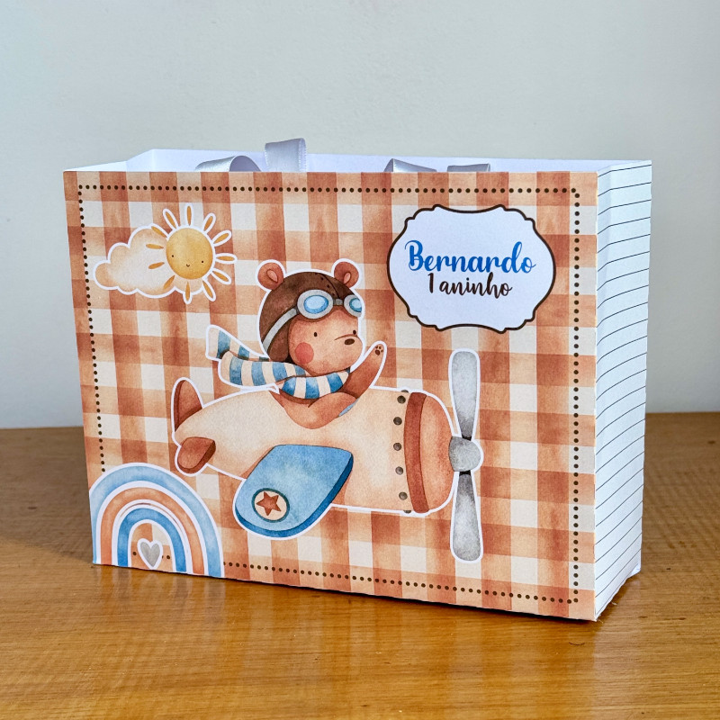 Kit Sacolinhas Surpresa URSINHO AVIADOR - Personalizada - Pegue e Monte - Lembrancinha Festa
