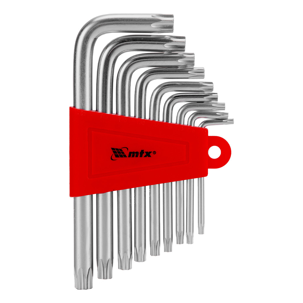 JOGO DE CHAVE TORX CURTA, ACABAMENTO ACETINADO, CROMO VANADIO, T10-T50, 9PCS // MTX