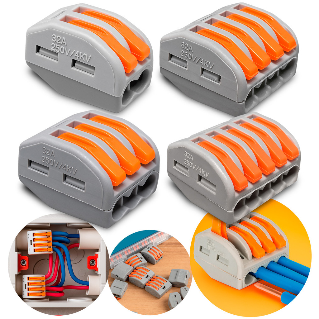Kit 10 / 20 / 50x Conector Elétrico Conectores De Porcas De Fio Cabo Alavanca 2 / 3 / 4 / 5 Vias
