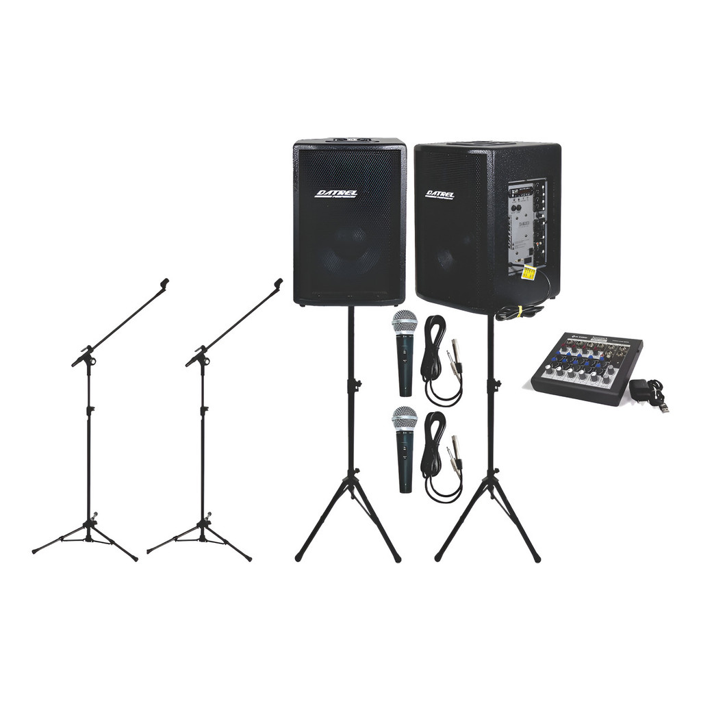 Kit Datrel 10 Ativa Passiva Mesa 6 Canal Microfone Pedestais Preto