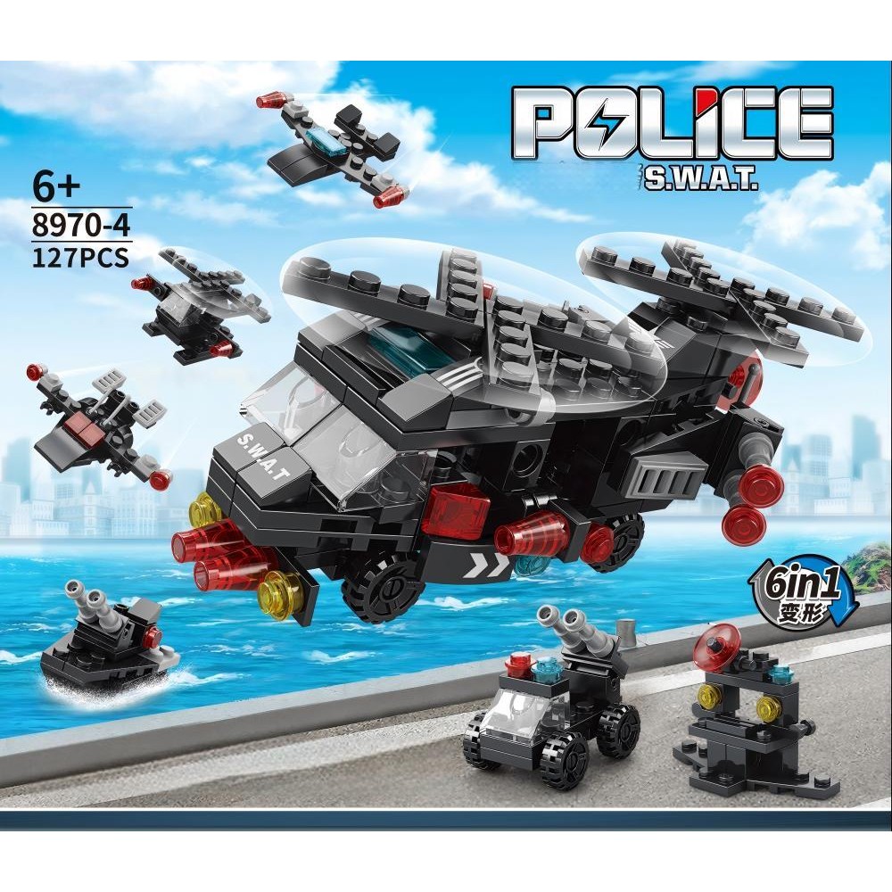 Kit Bricks 6 em 1 Montar Robô, Trem, Polícia | Brinquedo Educativo Compatível Infantil