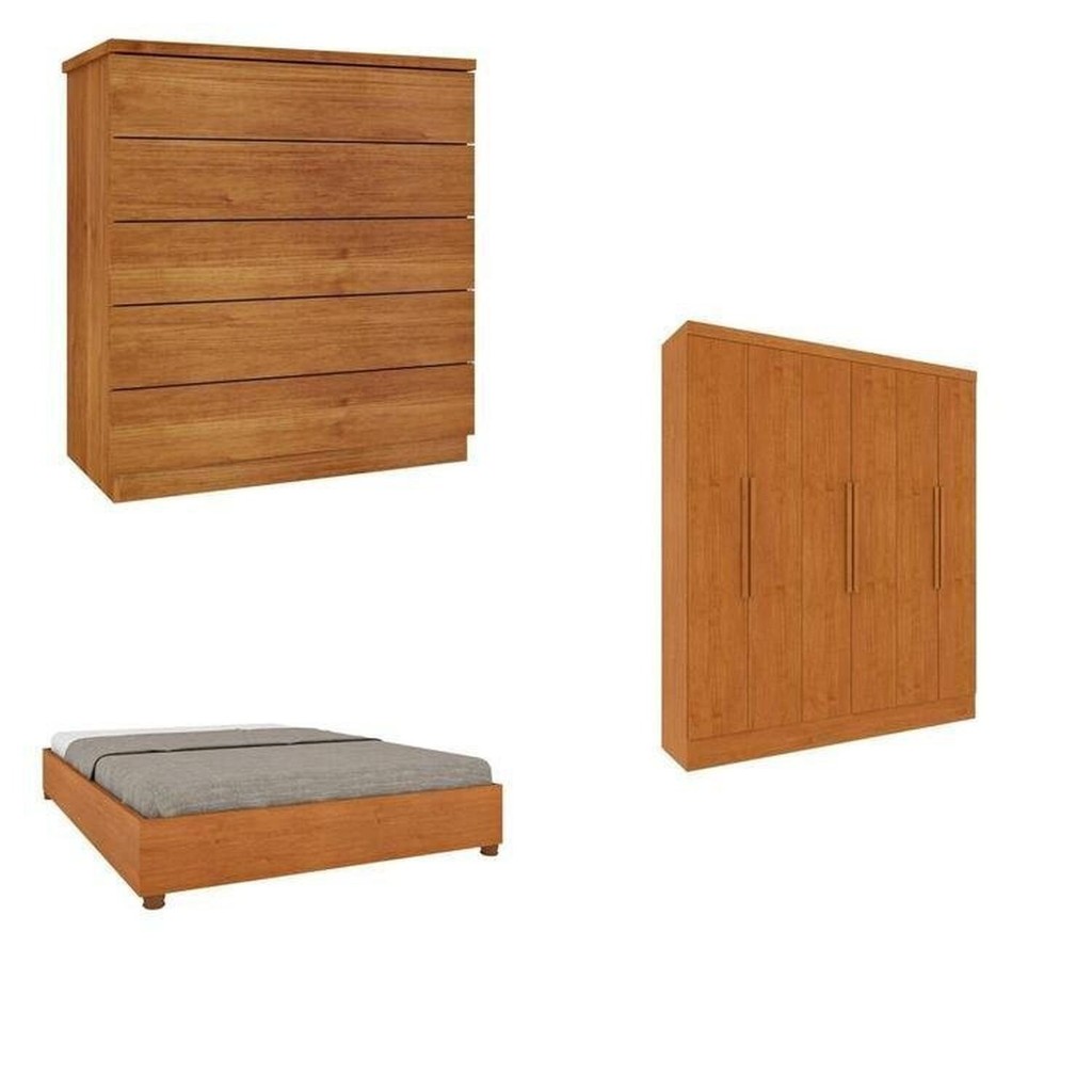 Quarto Casal Completo Guarda Roupa 6 Portas Munique, Cama Casal Monaco e Cômoda Premium Espresso Móv — R$ 2.192,38 em Shopee
