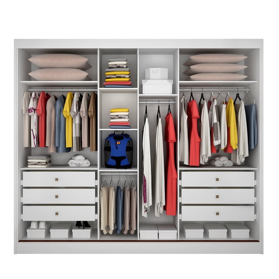 Detalhes do Guarda-Roupa Casal MDF com Espelho 3 Portas 6 Gavetas Soberano Branco