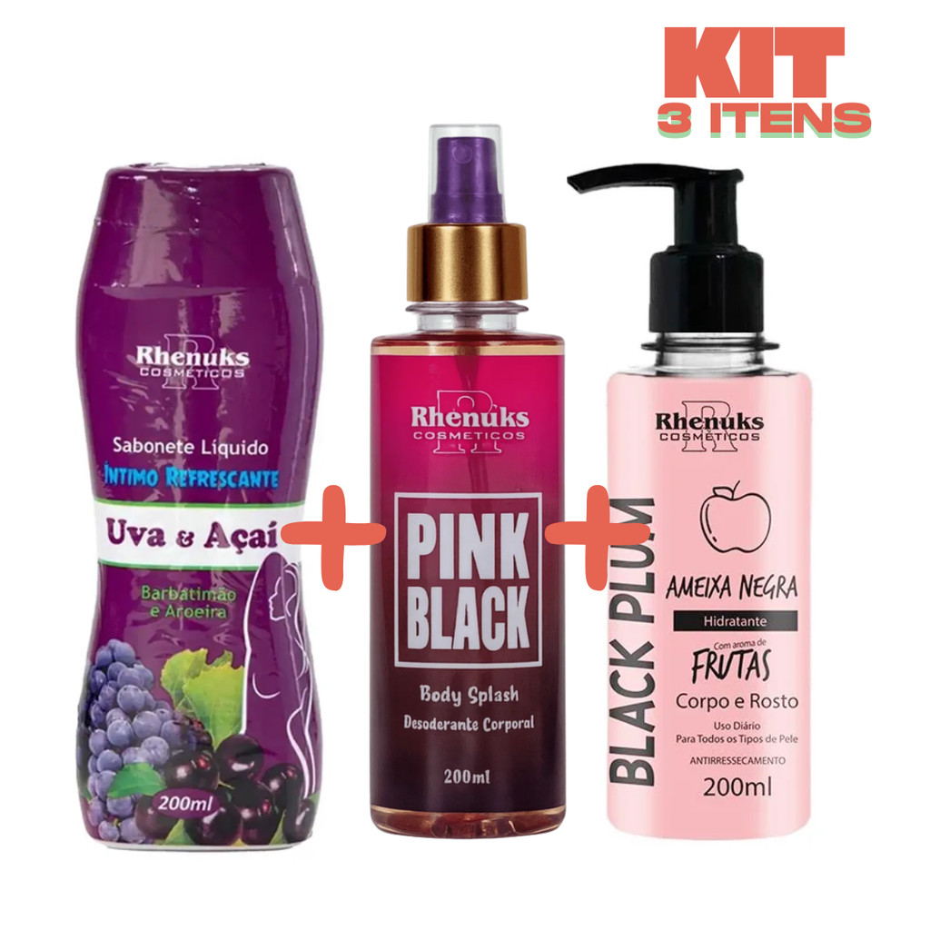 Kit sabonete intimo uva + hidratante ameixa + Body Splash Pink Black