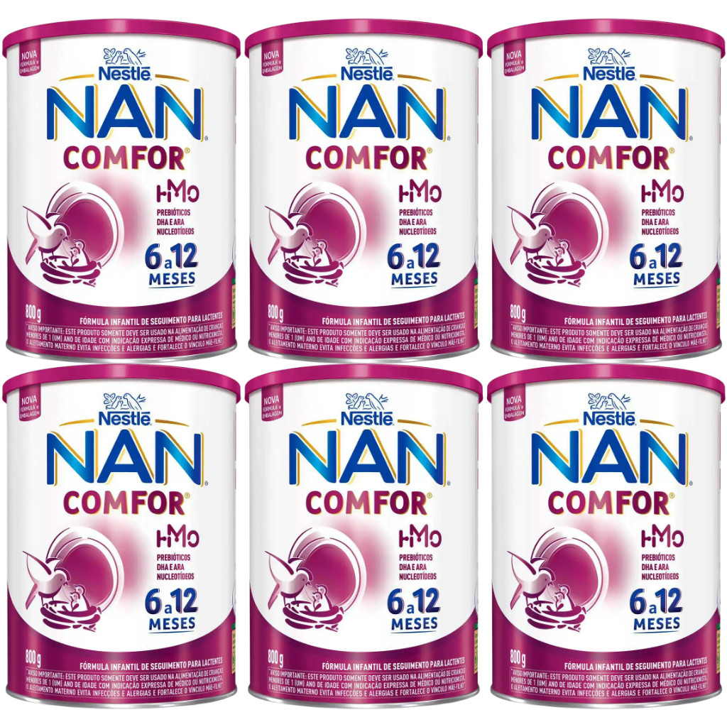 Kit com 06 Nestlé NAN Comfort 2 – Fórmula Infantil de Seguimento – 800g