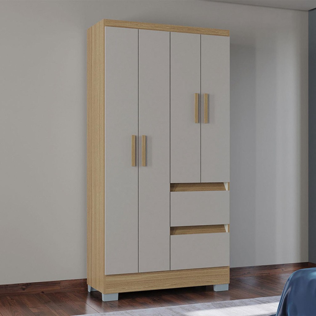 Guarda Roupas Quarto 4 Portas Off-White Nápoles Poquema em Oferta na Shopee